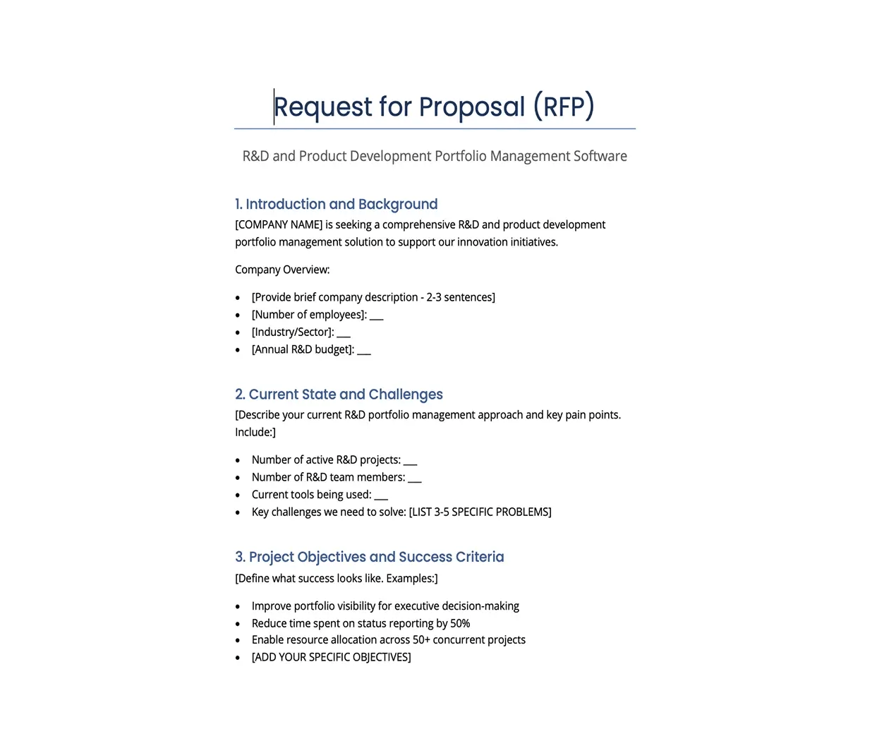 RFP Template for R&D and Product Development Teams Free Download